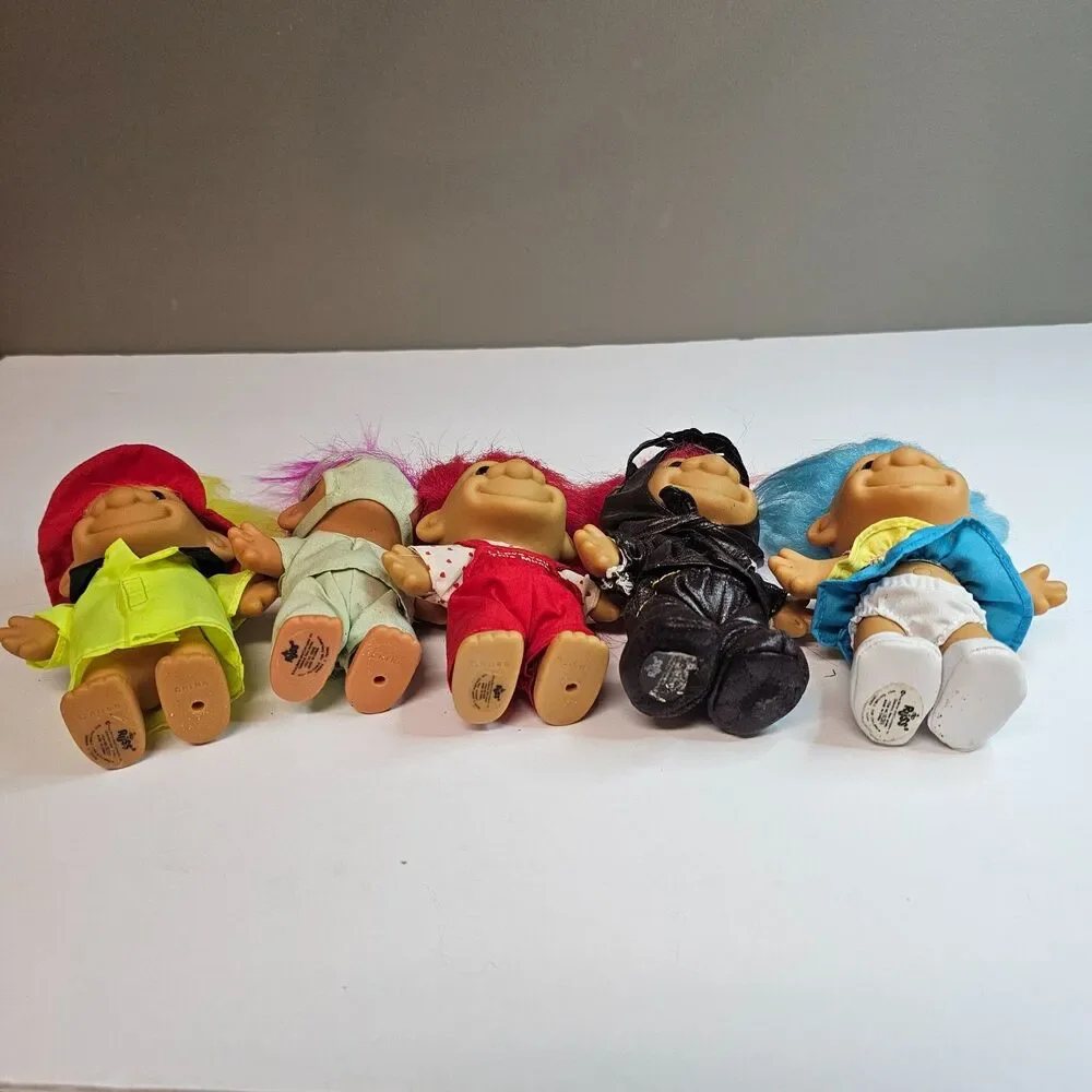 Vtg Lot of 5 Troll Dolls Doctor Fireman Valentine's Aviator Russ Berrie 1990s